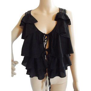 Mono Reno Dress & Sequin Vest Set Small Black Rayon 2-Piece T-Shirt knee scoop